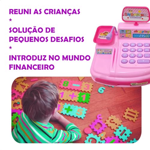 Mini Caixa Registradora Calculadora Mercadinho Infantil Brinquedo Com Luz E Som Completa Com Notas E