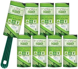 Today - Lint Roller 8 Refills + 1 Handle, 95% Recycled Material. Lint remover for pet hair, Extra sticky & Easy peeling. Suitable for Clothes, dog, cat, carpet. Made in Italy