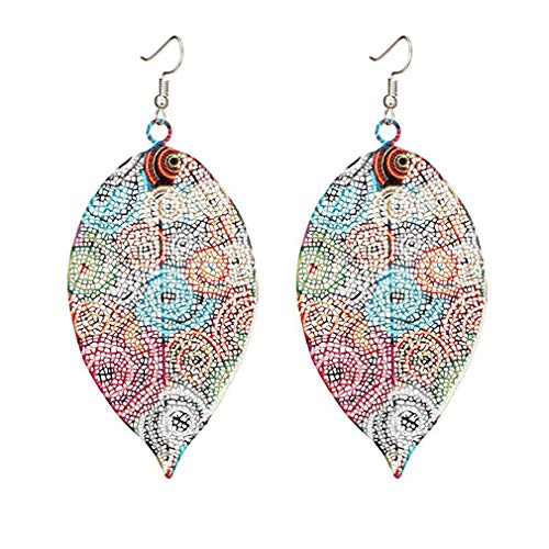MOONQING Hollow Leaves Earrings Color Printed Earrings Individual Earrings Unique Earrings