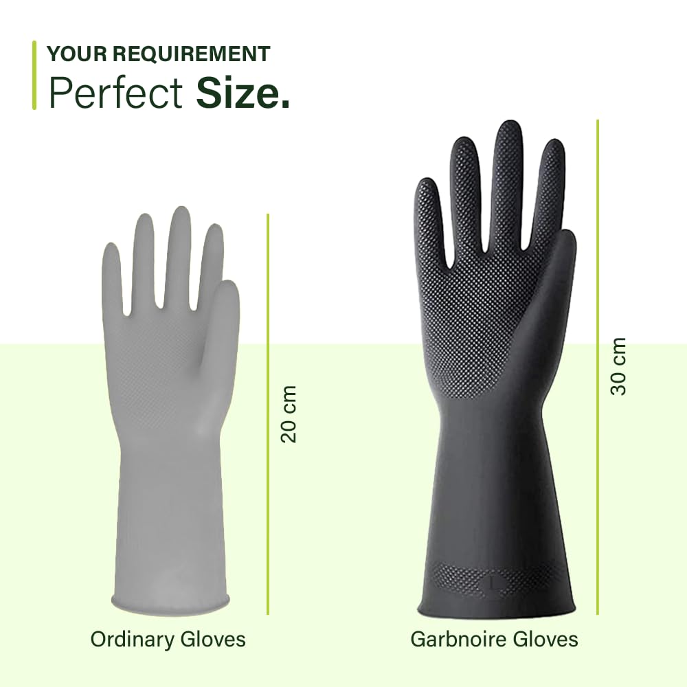 garbnoire Natural Latex Reusable Stretchable Rubber Heavy Duty Hand Gloves With Texture Palm Grip Anti-Slip Rolled Cuff Suited For Gardening |Multi-Purpose Use Outdoor Large- (Pack of 1 Pair, Black) 4