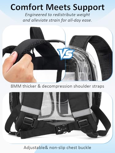 Image of Double-Layer Clear Backpack Heavy Duty, 17 Inch Large Clear Bookbag, Transparent See Through Backpack For School, Work, College, Travel, Sport- Black