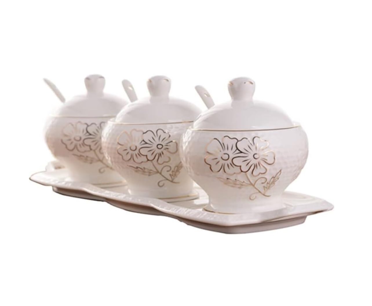 Pots à Épices Assaisonnement Box Set Ensemble De Bouteilles D'assaisonnement En Céramique, Avec Couvercle De Cuillère Et Plateau, Boîte D'assaisonnement, Pot À Sel, Pot D'assaisonnement Européen Pots