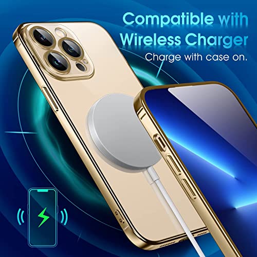 Image of VONZEE Compatible with iPhone 14 Pro Max Case 6.7 inch, Luxury Electroplated TPU Soft Edge Bumper Case, Full Camera Protection & Reinforced Corners Shockproof Case Cover|Transparent|Gold