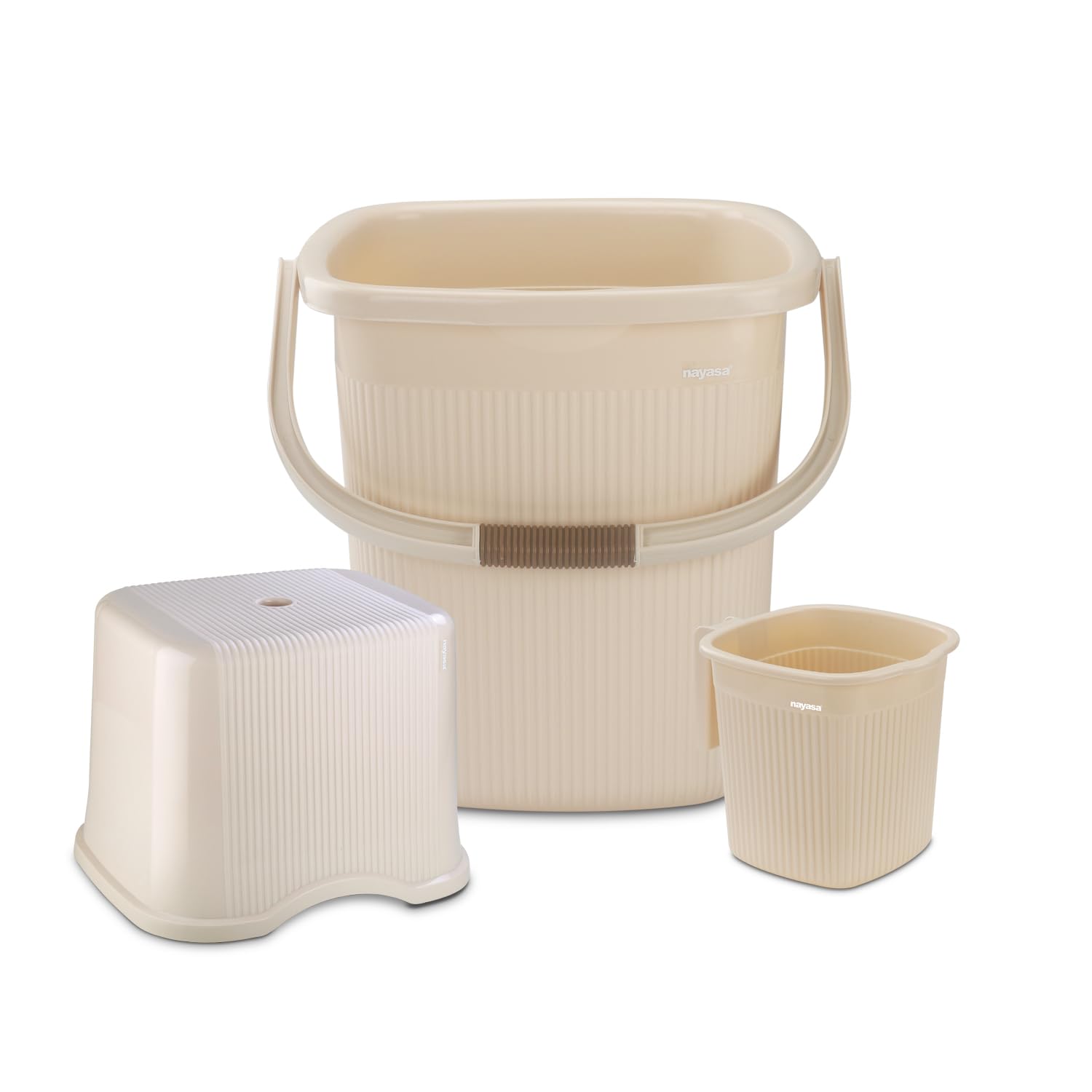 Nayasa Rimmy 20, 3 Pcs Bathroom Set (18 L Bucket + 1 L Mug + Stool), Beige (B0CBCCTYBR) Amazon Price History, Amazon Price Tracker