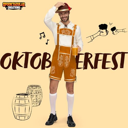 Spooktacular Creations Halloween Men Oktoberfest Costume Set, Lederhosen Men with German Bavarian Hat, Beer Costume, Adults Halloween Ginger Outfit for Beer Festival Party (Large) - image 2