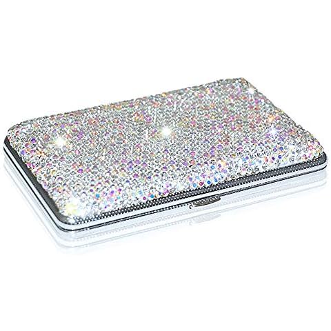 eing Cigarette Case Bling Crystal Double Sided Spring Clip Open Pocket Holder for 14 King Cigarettes,Metal Cigarette Case Box,Silver Cover