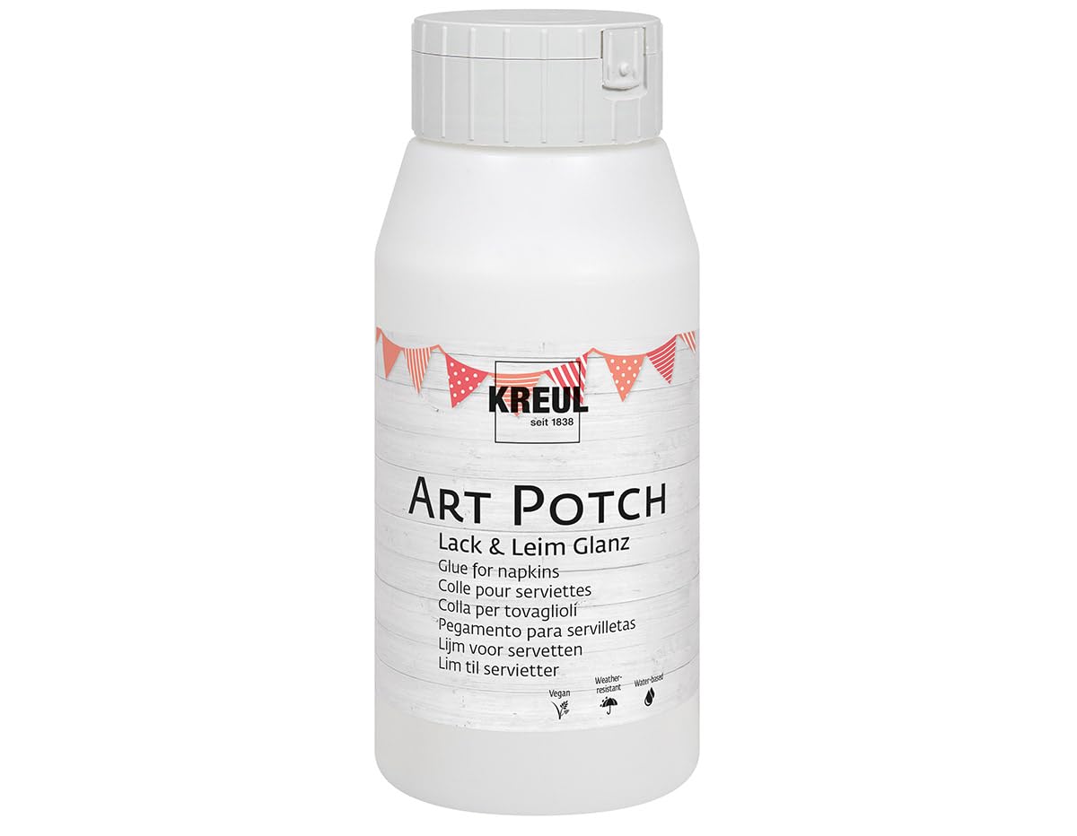 KREUL 49153 - Art Potch Barniz cola transparente y brillante 750 ml Cola a base de agua para la decoración y el napado Adecuado para madera, cerámica, piedra y cartón