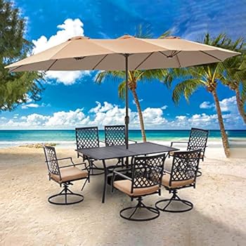 Alternative view of VICLLAX 8 Piece Outdoor Furniture Set with Umbrella, Outdoor Patio Dining Set for 6 Person - 6 Outdoor Swivel Dining Chairs with Cushion, 1 Rectangle Dining Table and 15Ft Double-Sided Patio Umbrella