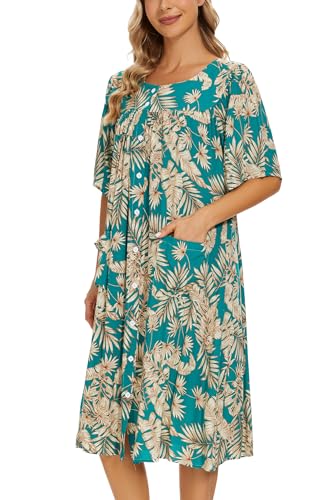 Image of COSUNIONY House Dresses for Women Cotton Short Sleeve House Coat Buttons Down Dusters Robe with Pockets S-XXL