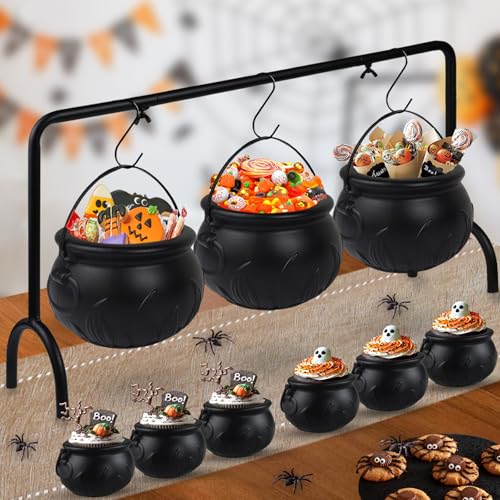 Cesof WITCH-CAULDRON-01 Halloween Cauldrons Serving Bowl Decor, Set Of 9 Hanging Black Plastic Cauldron Bowls cover