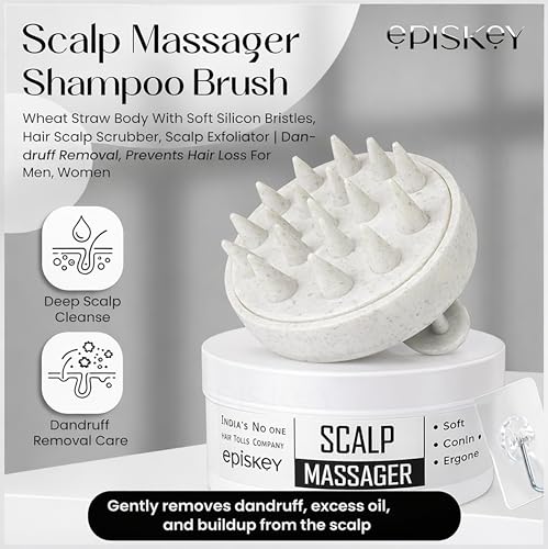 Image of Episkey Scalp Massager Shampoo Brush for Hair Wash Anti-Dandruff Silicone Scalp Scrubber with Soft Bristles | Deep Clean, Exfoliation & Hair Growth Ayurvedic Head Massage Brush for Men&Women(JW-35)