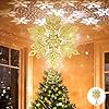 3D kerstboompiek, ster met projectorlicht, draaiende sneeuwvlokken, led-beamer, EU-stekker, kerstboomversiering voor kerstboomdecoratie, Kerstmis, 24,5 x 28,5 cm, sneeuwgoud