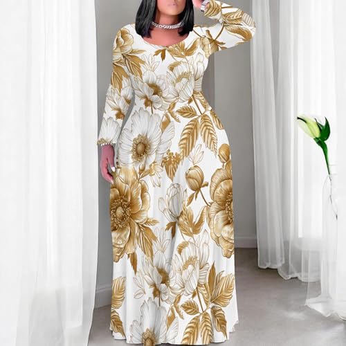 Image of PinkPatty Plus Size Maxi Dresses for Women Long Sleeve Crew Neck Sundress Casual Fall Dress with Pockets