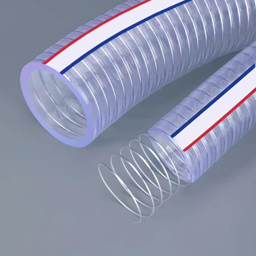 Manguera PVC Transparente Armada 1M, Tubo Plástico Flexible con Espiral Acero Inoxidable, Resistente a Intemperies para Transferencia Agua, Aspiración Aceite & Líneas Vacío(ID 42mm)