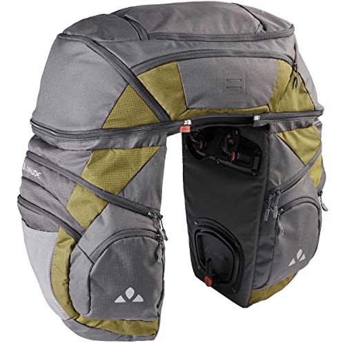 VAUDE Fahrradtasche für Gepäckträger Karakorum Pro 68L Grau/Grün, stylische Gepäckträgertasche, 100% wasserabweisend, Gepäckträgertasche hinten, einfache Befestigung