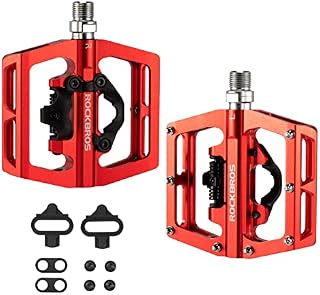 ROCKBROS Pedały Rowerowe Aluminiowe Antypoślizgowe Pedały SPD/Pedały Platformowe 9/16" do Roweru Szosowego MTB Czarne Czerwone Niebieskie Ti