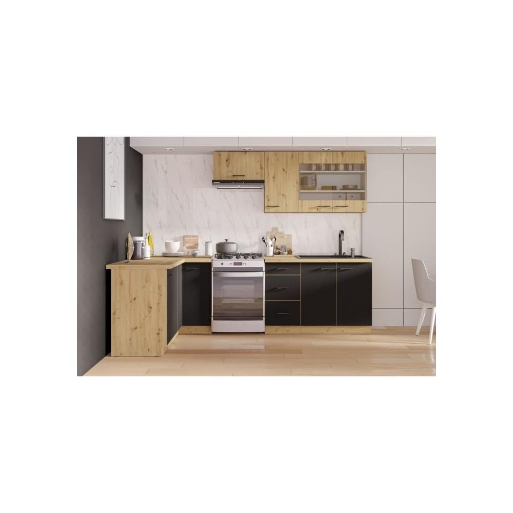 Cuisine complete - MODENA - 270 x 150 cm - Chene artisan et noir mat