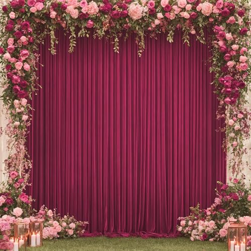 Image of 40x10ft Burgundy Backdrop Curtain for Wedding Parties Wrinkle Free Fabric Maroon Drapes Backdrop Decoration for Baby Shower Birthday Photography Decoration 8 Panels, 5ft x 10ft