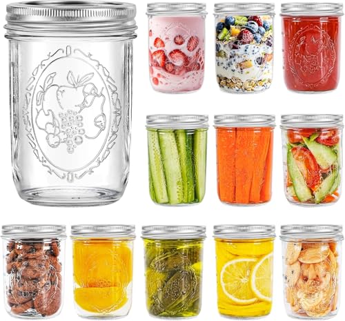 Miuyhji 16 oz Mason Jars with Lids, 12 Pack