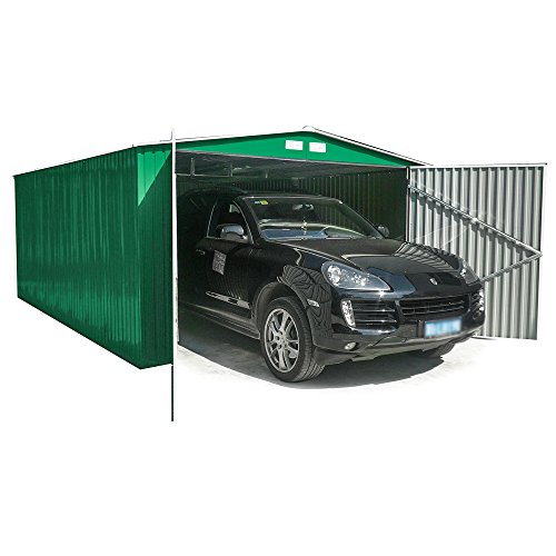 Beta - Caseta / Garaje metálico - Fabricado en chapa galvanizada - Ideal para jardín y exteriores - Medidas 380 x 480 x 232 cm - Garaje XL