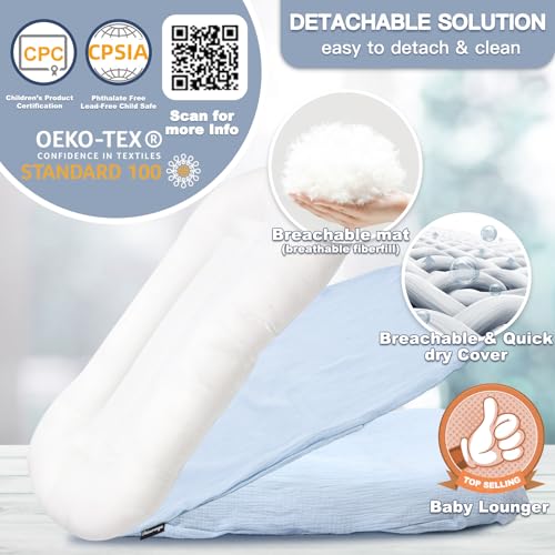 Image of Infant Support Cushion - Baby Support Cushion for Newborn, 0-24 Months, Portable Tummy Time Mat for Home and Travel, Soft Cotton, Supervised Use, Baby Essentials Gift, Blue(1 Cushion + 1 Cover)