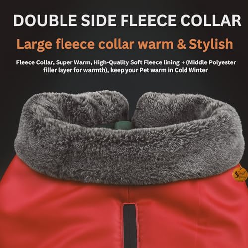 Image of Sage Square Dog Jacket Winter Coat with Fur Collar, Light Weight, Ultra Warm Windproof, Waterproof Dog /Puppy Jacket for Cold Weather, Thicker Fleece (Red, Large - 26inch)