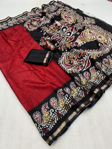 Image of Kashmiri Print Tussar Silk Saree for Women with Unstitched Blouse Piece for All Occasions
