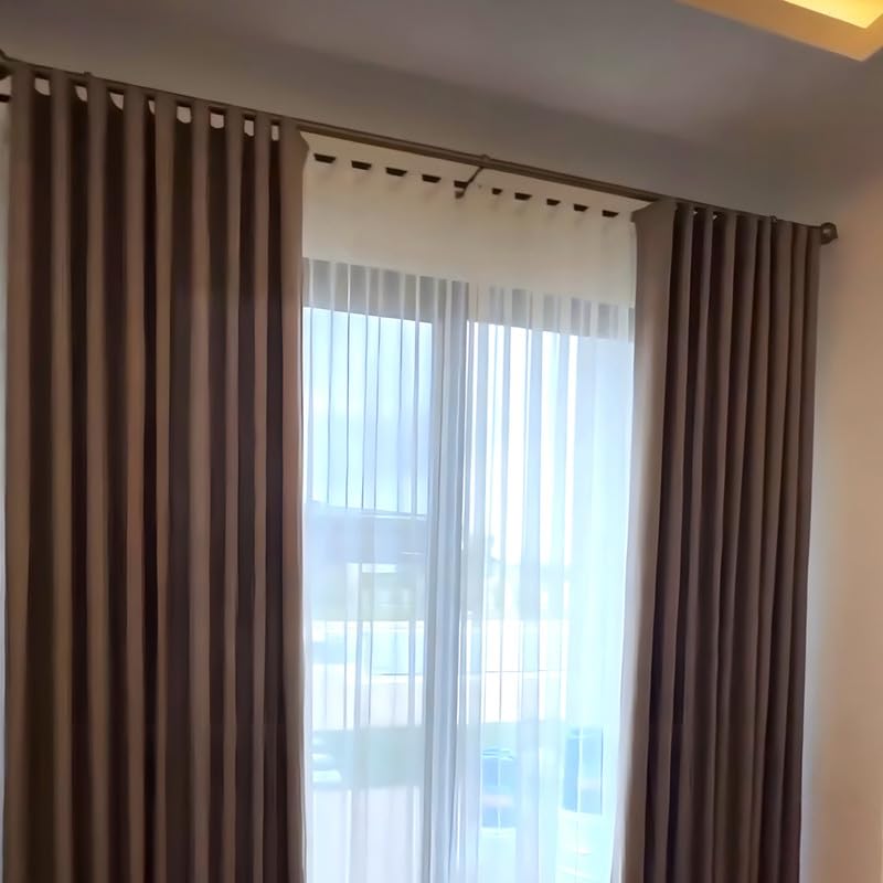 Image of WWW.THROWPILLOW.IN 52 inch Wide Customised Curtains for Living Room Bedroom, Luxury Designer Curtains 10 feet Long Set of 2,Heavy Faux Brown Linen Textured Channel Track Ring Clips Curtains (10 Foot)