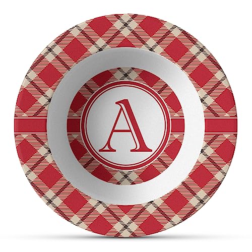 Personalized Red & Tan Plaid Plastic Bowl - Microwave Safe - Composite Polymer