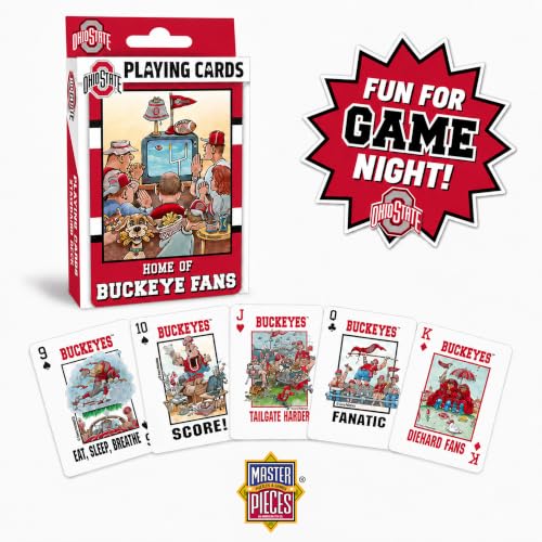 Image of Masterpieces Ohio State Buckeyes Fan Deck Playing Cards - 54 Card Deck - Premium Quality Educational and Fun Activity for Kids and Families - Great Gift Idea for Holidays Birthdays