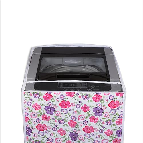 Image of Classic Top Load Washing Machine Cover Suitable for Voltas 6 Kg, 6.5 Kg, 7 Kg, 7.5 Kg (55cmsX55cmsX89cms, White & Pink Flower, Medium)