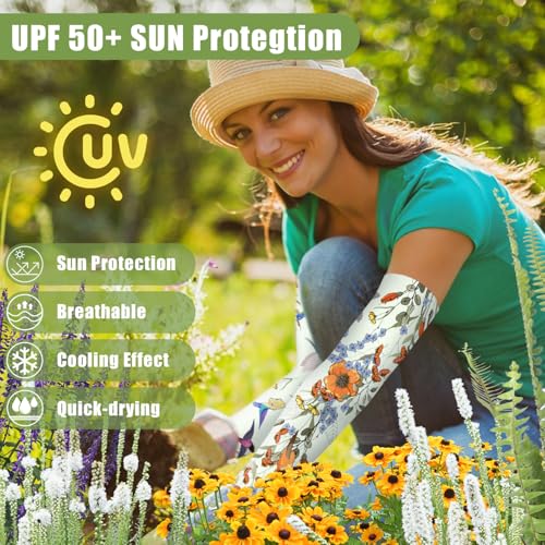 Image of Bebila Gardening Sleeves for Women Farm UV Sun Protection Anti-Scratch Cooling Sleeves with Thumb Hole Arms Cover Outdoors