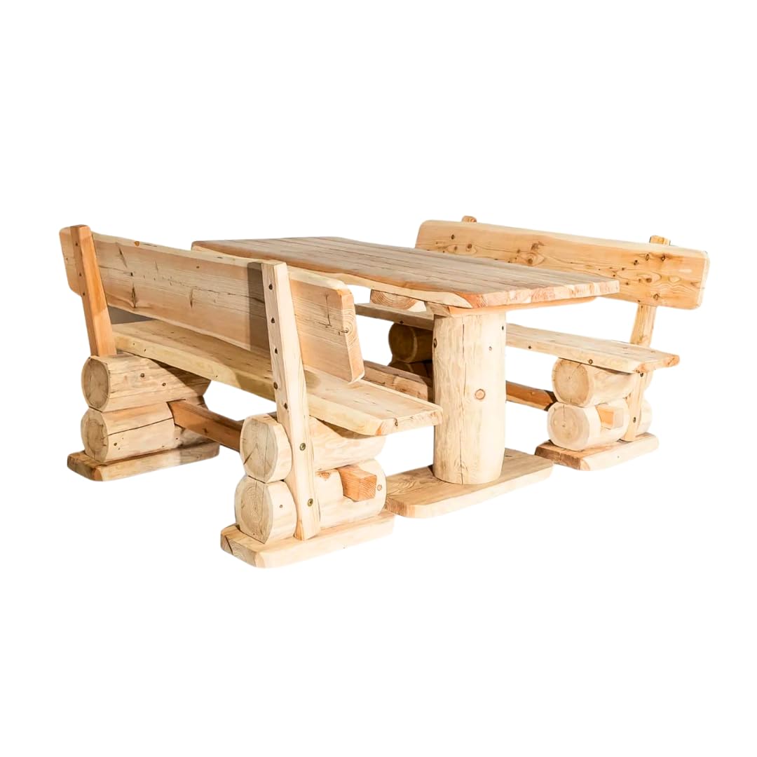Mega Holz Gartengarnitur Lärche Rustikal 200 cm - Aus heimischer Lärche, naturbelassen - Garten Lounge Set aus massivem Holz 3-teilig - Gartenmöbel für Terrasse, Garten & Balkon, fertig montiert