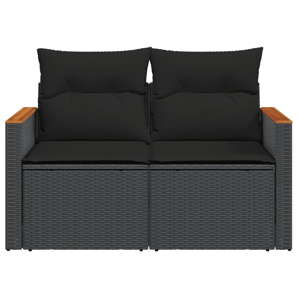 IKAYAA Divano da Giardino 2 Posti con Contenitore Divanetto da Esterno 2 Posti Salotto da Giardino in Polyrattan con Cuscini per Seduta e Schienale-Nero-con Contenitore