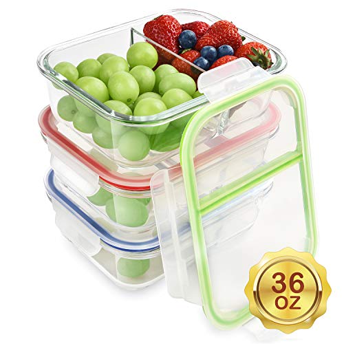 RENPHO Glass Meal Prep Containers 2 Compartment,Bento Box Containers Glass Food Storage Containers