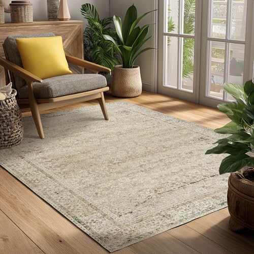 Cream Beige Area Rugs 4x6 Washable Floral Front Door Rug Indoor Entrance