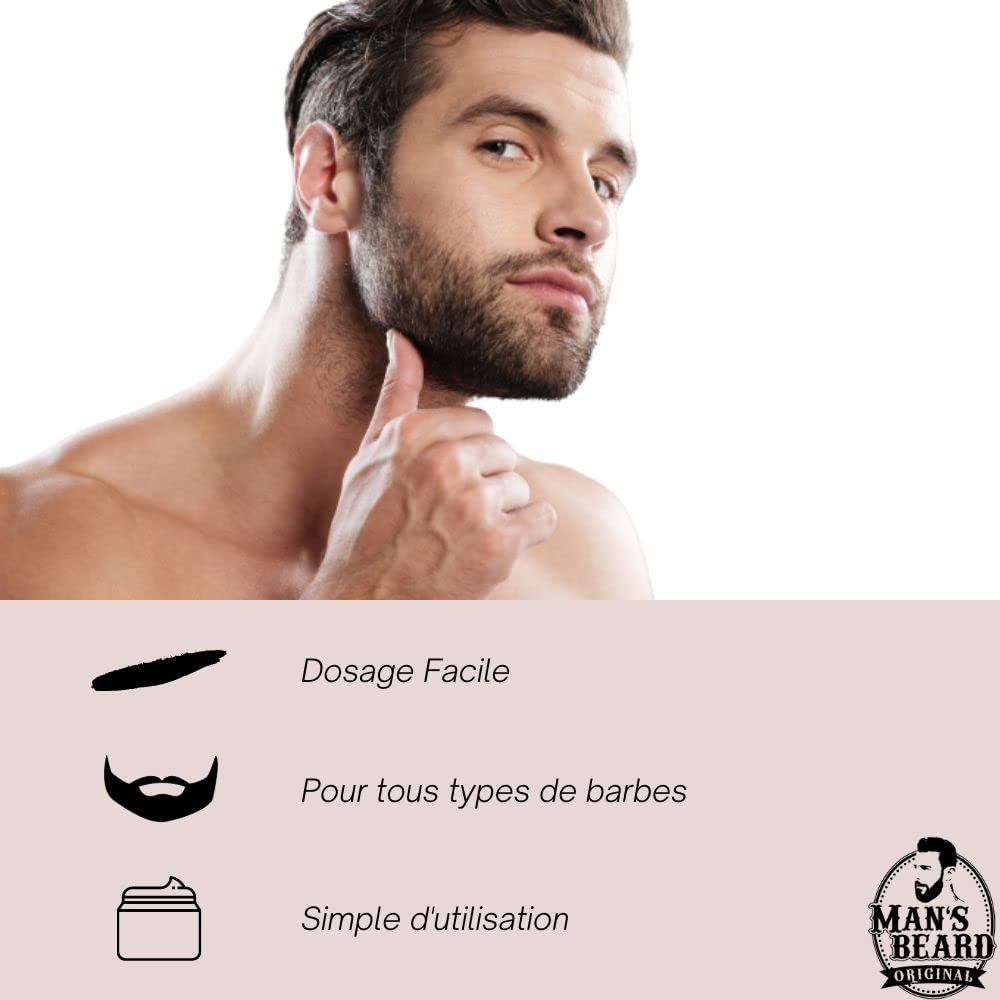 Man's Beard | Baume à barbe homme | Canne à Sucre | Ingrédients d'origine naturelle Soin nourrissant pour l'entretien de la barbe | 100% Fabrication française | 90 ml