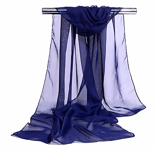 Lubier 1Pcs Elegantes Mujer Pañuelos Gasa de Larga Bufanda de Seda de Color sólido Largo pañuelo Chal Bufandas Playa Suave protección Solar Size 160 x 50 cm (Azul Oscuro.)
