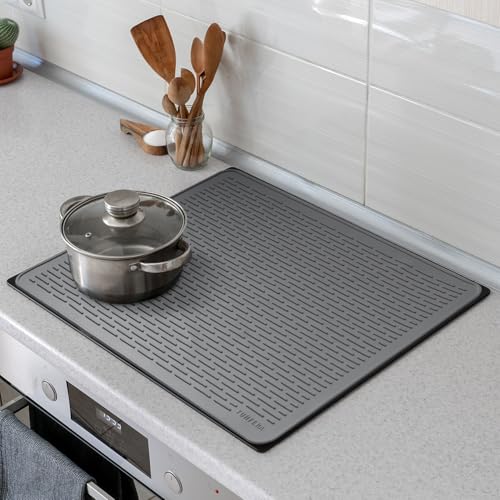 Image of YUHFERA Stove Top Cover for Electric Stove - Silicone Stove Mat for Glass Top, Glass Cooktop Protector, XL Dish Drying Mats for Kitchen,Oven Covers for Electric Stove (Gray,30 x 21)