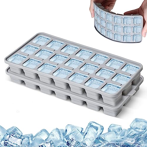 Cubiteras para Hielo con Tapa, 21 Moldes de Silicona para Cubiteras para Hielo, Fácil de Desmoldar, Aptas para el Lavavajillas, Cubitos de Hielo Cuadrados de 3 cm de Tamaño, para Cerveza,Whisky (Gris)
