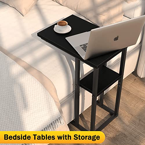 Fygues  2-Tier C Shaped End Table With Storage, Small Side Table For Couch Sofa Bedside, Heavy Duty C Table For Living Room Bedroom Small Space, C Shaped Snack Side Table, Easy To Assemble, Black #TOP5