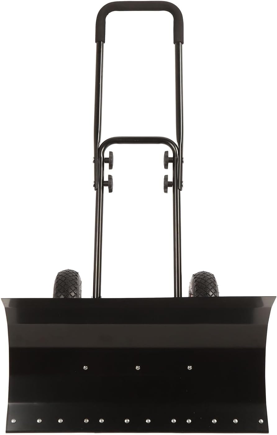 Pala da neve con altezza regolabile, 73,7 cm, in ferro e acciaio, design angolare, ruote rotanti per una facile rimozione della neve