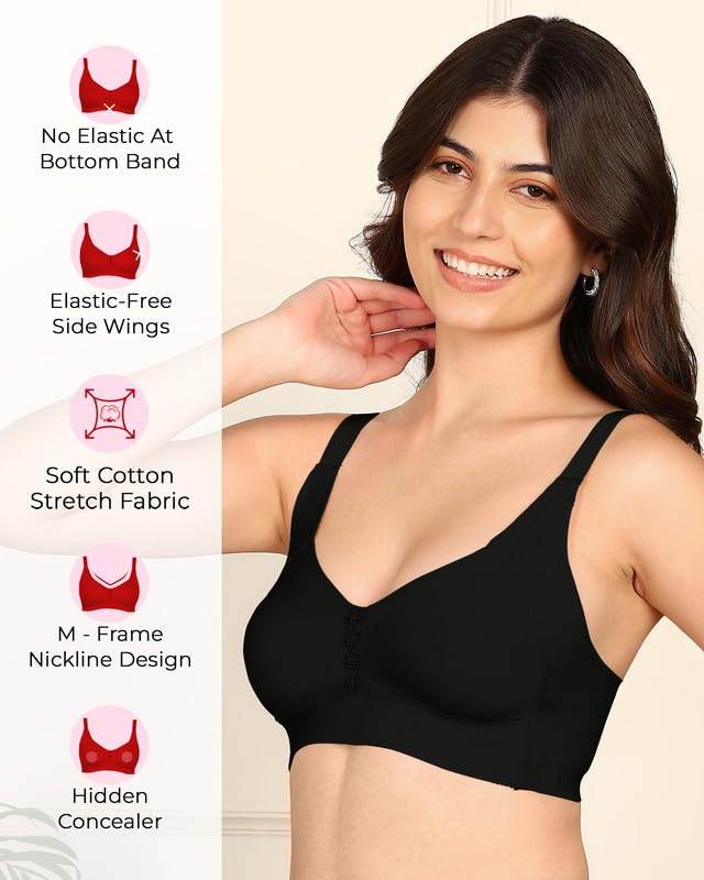 Image of Komli M-Frame Non-Padded Cotton Bonded Seamless Minimiser | Full Coverage | Hidden Concealer | Elastic-Free Comfort | Wire-Free | Side Wings with Gripper | Adjustable Straps