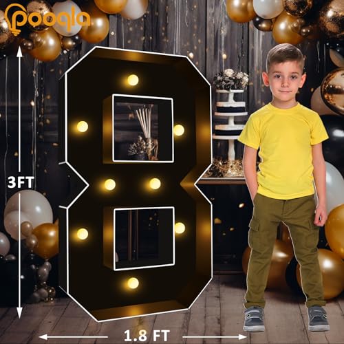Image of Pooqla 3FT Marquee Light Up Numbers 8 for 8th 18th Birthday Decorations | Black LED Marquee Numbers Party Backdrop, 3 Feet Large Mosaic Numbers 8th 18th 80th Anniversary Birthday Gift for Boys Men