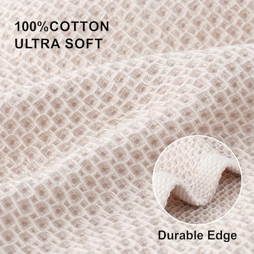 Image of joybest Cotton Kitchen Dish Cloths, 8-Pack Waffle Weave Ultra Soft Absorbent Dish Towels Washcloths Quick Drying Dish Rags, 12x12 Inches, Beige