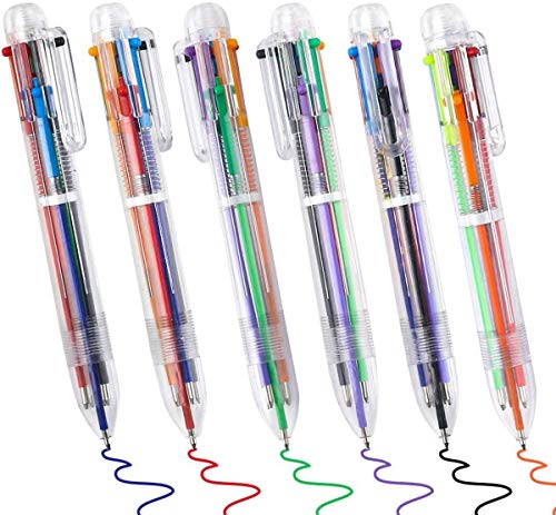 12 Pack 0.5mm 6-in-1 Multicolor Ballpoint Pen Retractable Pens Transparent Barrel Ballpoint Pen for Office School Supplies Students Children Gift 6 Colors Retractable Ballpoint Pens (12 Pack)