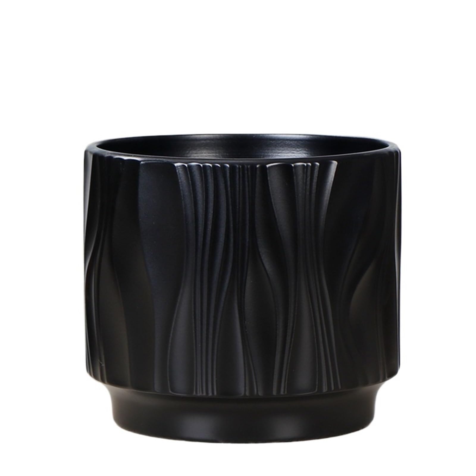 JUAKSQZYI Ceramic Plant Pots with Tray and Drainage Decorative Indoor Planter Modern Tabletop Desk Flower Pots(Black)