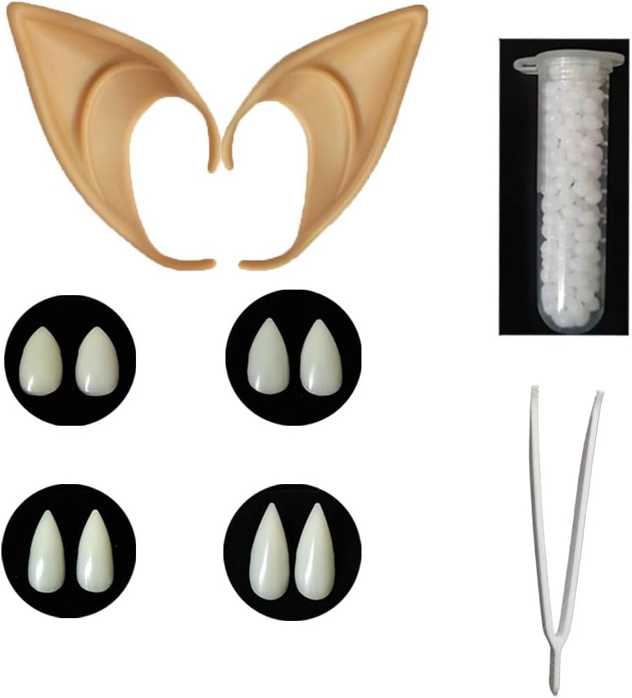 Cosplay Fairy Pixie Elf Ears Halloween Vampire Teeth Soft Pointed Tips Anime Party Dress Up Costume Masquerade Accessories for Halloween