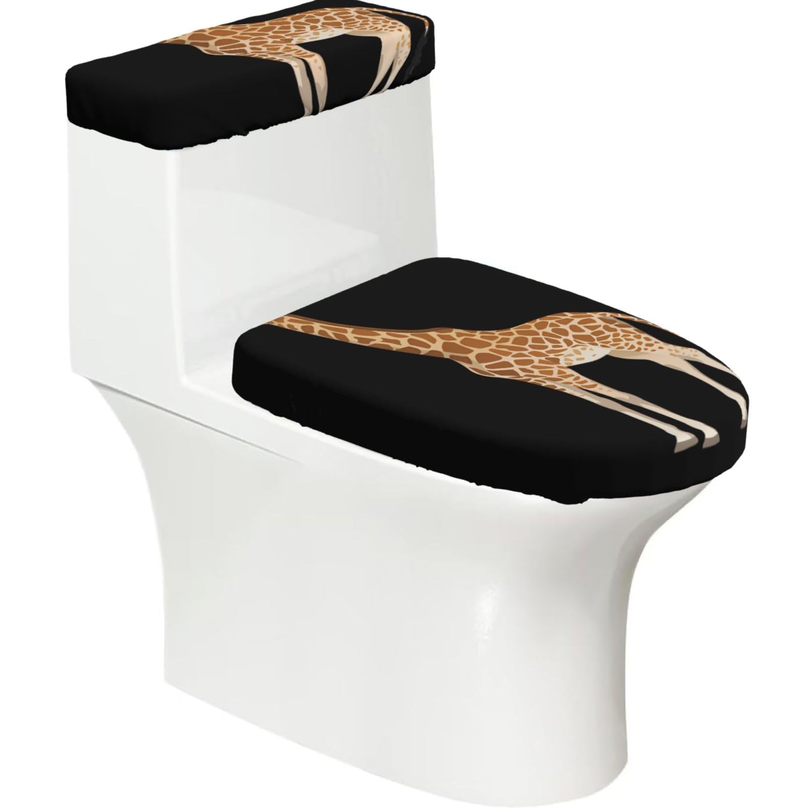 Spotted Giraffe 2-Piece Toilet Seat Cover Set with Tank Lid - Elastic for U-Shape & Elongated - Bathroom Decor
