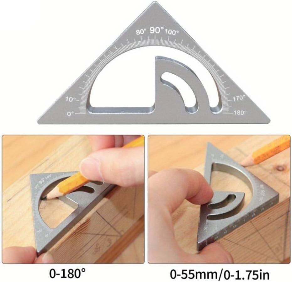 Multi-Angle Set Square with Angle Positioning Dowel Pin and T-Square Scribing Holes – 0° to 180° Adjustable Triangle Ruler DIY, Carpentry & Drafting (1-Pack)(C)